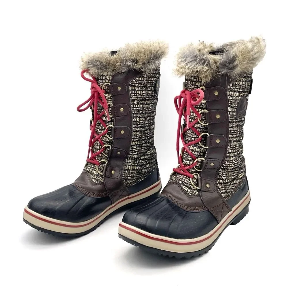 Sorel Tofino II Waterproof Winter Boots Faux Fur Cordovan Saddle Women’s Size 8